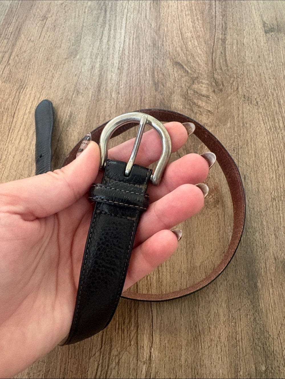 Vintage Coach Black Leather Belt with Silver Rounded Buckle